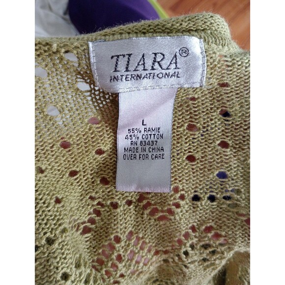 Tiara international Green Cardigan Button Crop Sweater Knit Women's Sz. L - Picture 5 of 8